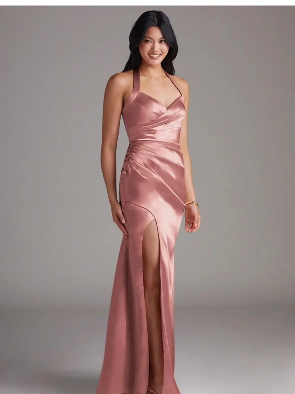 Azazie Dusty Rose Satin Halter Maxi Dress - Picture 4 of 7